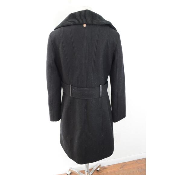 Mackage Coat Womens Medium Wool Blend Double Breasted Collar Black Lether Button - Picture 4 of 9